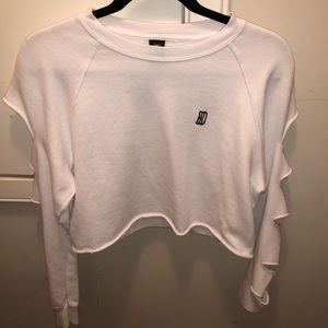 BlackDope white long sleeve cropped with cut outs